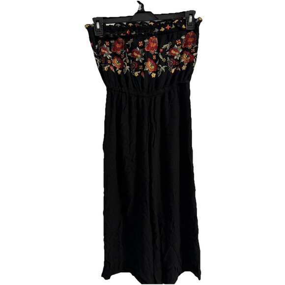 American Eagle Outfitters Women's Black Embroidered Boho Floral Crop Romper Sz M - Picture 1 of 8